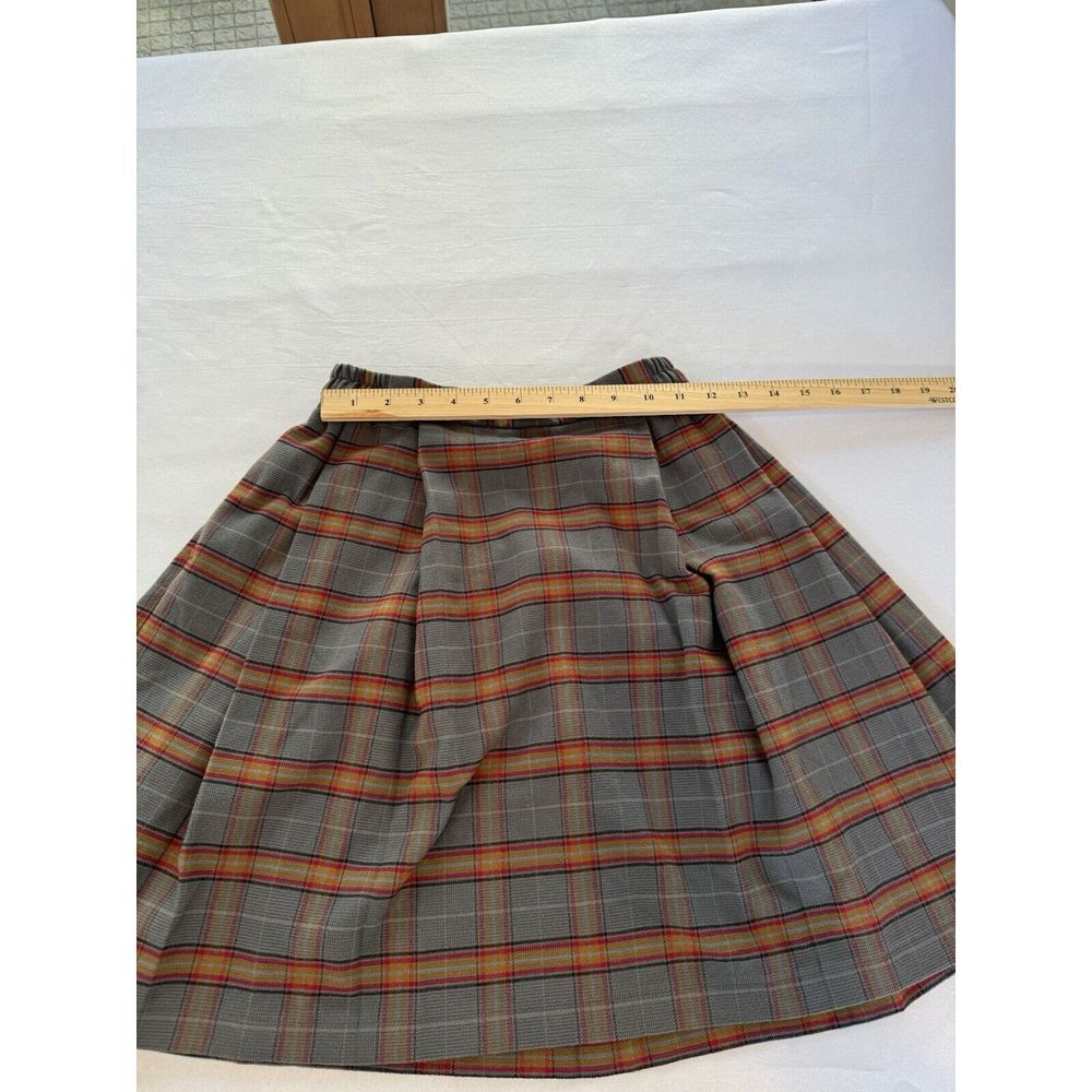 Uniqlo Mini‎ Skirt brown Plaid Tartan Wool Blend Faux Wrap Grunge Women's Sz 160 - Picture 9 of 10